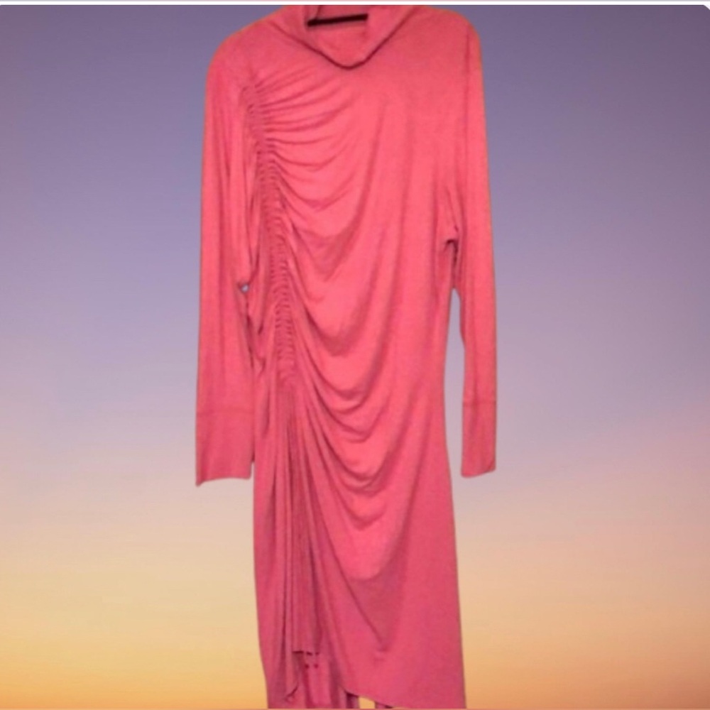 Anthropology Pretty in Pink Mock Neck Bodycon Knit Gathering Plus 3X Dress - Picture 14 of 14